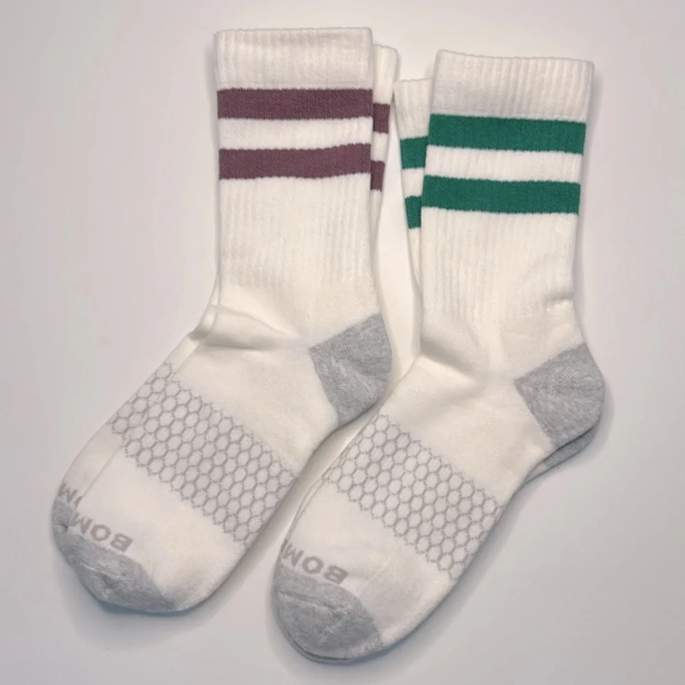 Bombas New 2 pair Vintage Stripe Half Calf Socks Large White Green Burgundy
